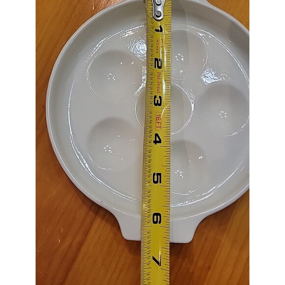 4 Escargot White Enamel Metal Plates Baking Dishes & Server Escargot/Mushroom - Picture 9 of 12